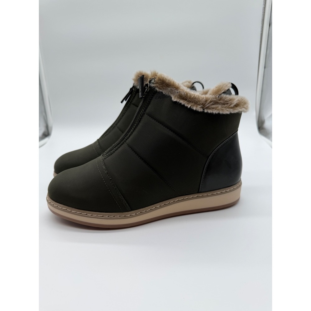 White Mountain Tamarin Army Green Faux Fur Trim Ankle Boots 9 Wide W35077W-348